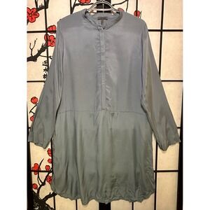 OSKA Blue Shirt Dress Fly Button Up  Mid Length Light Weight Size‎ 2 Size 8/10